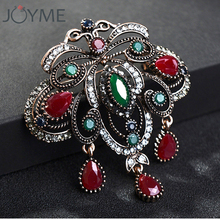 Vintage Egyptian Women Resin Simulated Crystal Flower Brooch Pin with Pendant Turkish Jewelry  Bridal Wedding Ethnic Corsage 2024 - buy cheap