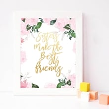 As irmãs Fazem os Melhores Amigos Cópias Da Lona Rosa Meninas Da Parede Da Sala Art Decor Imagem Da Flor Da Aguarela Pintura Da Arte Do Berçário Poster 2024 - compre barato