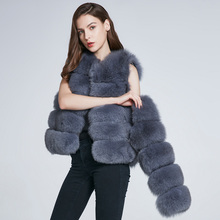 Jkp casaco de pele de raposa natural, casaco curto de inverno de pele de raposa feminino mangas removíveis 2024 - compre barato