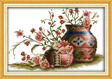 Kit de punto de cruz con maceta de flores, lienzo impreso, bordado artesanal, costura hecha a mano, 18ct, 14ct, 11ct 2024 - compra barato