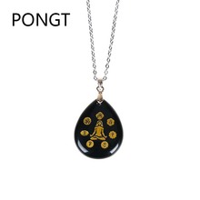 New reiki carving Natural Stone Chakra Pendant Water Drop Shape Black Obsidian Crystal Pendant Necklace Fashion Jewelry Design 2024 - buy cheap