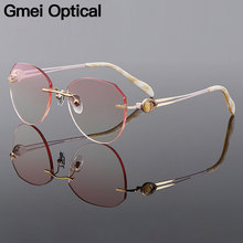 Gmei Optical Stylish Golden Titanium Alloy Women Rimless Glasses Frame Gradient Brown Tinted Plano Lenses Coloured Border Q90037 2024 - buy cheap