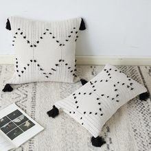 DUNXDECO Cushion Cover Decorative Pillow Case Modern Simple Geometric Cut Flora White Black Tassels  Sofa Chair Coussin 2024 - buy cheap