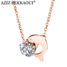 AZIZ BEKKAOUI, collar de cristal colgante con forma de delfín de oro rosa de estilo sencillo, collar de Animal de acero inoxidable para mujer, regalo de joyería 2024 - compra barato