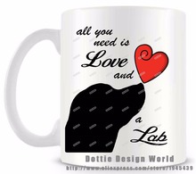 Caneca de viagem para cachorro "all you need is love" e "lab" com novidade engraçada, xícara de cachorro de viagem, 11oz, copo branco de café leite, chá, presente de páscoa de aniversário personalizado 2024 - compre barato