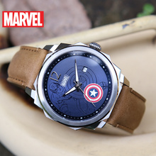 Официальный бренд Disney Marvel Капитан Америка мужские кварцевые часы 50 м водонепроницаемые часы с календарем кожа Нержавеющая сталь m-9038 2024 - купить недорого