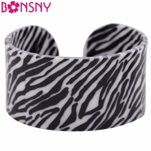 Bonsny Acrylic Zebra Pattern Wide Horse Cute Bracelets Bangles For Women 2017 News Jungle Animal Jewelry Gift Bijoux Decoration 2024 - buy cheap