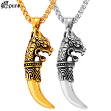 wolf tooth necklace with 316L stainless steel chain jewelry mens biker necklace for boys P1907G 2024 - buy cheap