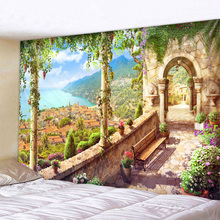 Tapeçaria de paisagem estilo castelo, tapeçaria de mandala indiana, para pendurar na parede, boho, quarto, tapete de parede, coberta, 6 tamanhos 2024 - compre barato