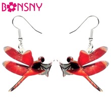 Bonsny declaración de acrílico de La libélula roja pendientes grandes largo nuevo de moda de joyería para mujeres niñas Teems regalo a granel 2024 - compra barato