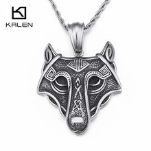 Kalen punk raposa vikinhos colar com pingente cabeça de lobo, jóias masculinas acessórios de animais de aço inoxidável 2024 - compre barato