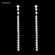 New Simple Style Crystal Long Strip Earrings Gold Color Rhinestone Dangle Earrings For Women Bridal Wedding Party Jewelry Gifts 2024 - buy cheap