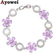 Ayowei Pink Crystal Zircon 925 Silver Overlay Chain Bracelet Classic Business Gift TB1148A 2024 - buy cheap