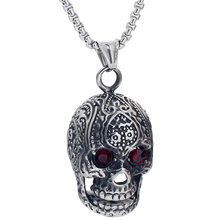 Fashion jewelry vintage carved skull pendant necklace with Rhinestone Punk Mens Necklaces & Pendants 60cm Chain 2024 - buy cheap