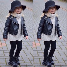 Jaqueta de couro ecológico, jaqueta elegante da moda para crianças pequenas, casaco preto fino com zíper de 2-7 anos 2024 - compre barato