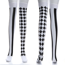 68cm Women Long Socks Clown Costume Black White Plaid Knee-High Long Socks Halloween Carnival Party Socks Costumes Accessories 2024 - buy cheap