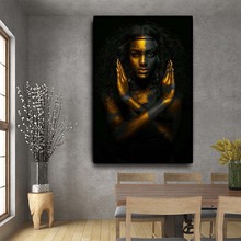 Pintura al óleo sobre lienzo con estampado indio de mujer desnuda africana, cuadro de arte de pared Escandinavo de Oro Negro moderno, decoración del hogar 2024 - compra barato