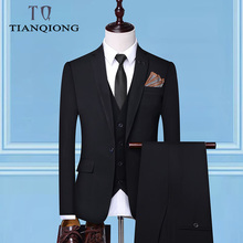 (Jacket + Pant + Vest)2019 New Men Business Slim Suits Sets Wedding Dress Three-piece Suit Blazers Coat Trousers Waistcoat 2024 - buy cheap