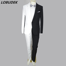 Irregular Black White Splicing Men's Suit Adult Singer Compere Stage Costume Male Magician Clown Personality Performance Outfit 2024 - buy cheap