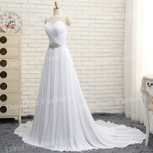 Настоящая фотография, милое шифоновое свадебное платье трапециевидной формы с белыми кристаллами, свадебное платье на заказ 2024 - купить недорого