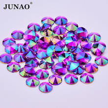 Стразы JUNAO 10 мм Фиолетовые AB Rivoli, аппликация с плоской задней стороной, акриловые драгоценные камни, круглые хрустальные камни, не горячая фиксация, стразы для одежды, ремесла 2024 - купить недорого