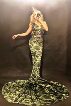 Women New Camouflage Sexy Long Dress 3D Printed Trailing Dress Party Celebrate Performance Dancer Singer Stage Wear Costumes 2024 - buy cheap