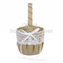 Vintage Retro Wedding Burlap Hessian Lace Ribbon Bow Flower Girl Basket Supplies 2024 - buy cheap