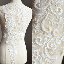 Vestido de novia blanco hueso de 32x60 cm, 2 unids/lote, decoración, accesorios nupciales, motivo de Parche De Encaje 2024 - compra barato