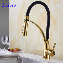 Dofaso vintage Black Gold Kitchen Faucet drawing down Brass High Arch Kitchen Sink Faucet Pull Out Rotation Spray Mixer 2024 - buy cheap