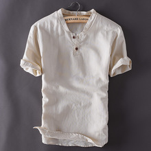Camiseta pulôver masculina de manga curta, 5xl plus size algodão linho casual verão slim sólido macio respirável 2024 - compre barato