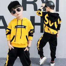 2 Pieces Big Boys Clothing Set Cotton Fashion Long Sleeves Hoodies + Haren Pants Yellow Black Outfits For 6 8 10 12 14 Years 2024 - buy cheap
