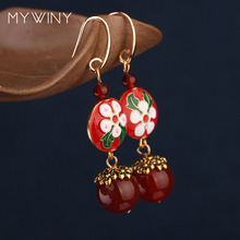 MYWINY New  fashion jewelry  jewelry Cloisonne flowers earrings women, Chinese wind nature stones earring red 2024 - buy cheap