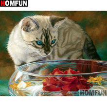 HOMFUN Diy 5d Diamond Painting "Animal cat" Cross Stitch Square Round Diamond Embroidery Handwork Rhinestone Art A13341 2024 - buy cheap