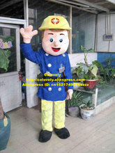 Truckman fogo homem sam bombeiro mascote traje com casaco azul calças amarelas terno de fogo mascote adulto festa terno no.122 navio livre 2024 - compre barato