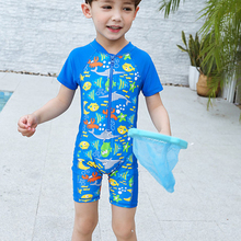 New 1-14Y Boy Swimwear Baby Short Sleeve One Piece Swimsuit Blue Fish Toddler Boy Swim Suits Kids Bodysuit Children Bathing Suit 2024 - buy cheap