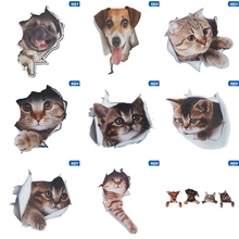 1pc Funny Car Sticker Animal 3D Cartoon Cute Cat Dog Auto Body Widow Car Stickers And Decals Car-Styling Accessories 2024 - buy cheap