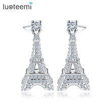 LUOTEEMI Fashion Tiny Cubic Zirconia 3D Mini Eiffel Tower Shape Stud Earring for Women boucle oreille femme Romantic Accessories 2024 - buy cheap