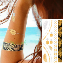 Водостойкая наклейка, Золотая цепочка, браслеты с листьями, женские тату-наклейки флэш-тату, искусственные татуировки 2024 - купить недорого