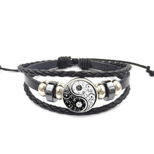 Pulsera de cuero Yin Yang Tai Chi, multicapas trenzado en blanco y negro, joyería de cuero para mujeres, regalos para hombres 2024 - compra barato