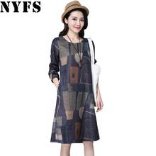 NYFS 2020 New Style Spring Autumn Women dress Loose Vintage Printing long Dress Vestidos Robe Dresses 2024 - buy cheap