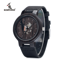 BOBO BIRD Black Wood Men's Watches Leather Band Wooden Wristwatches Vintage Gifts Watch Relogio Masculino C-H30 DROP SHIPPING 2024 - buy cheap