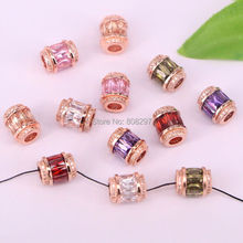 20Pcs Rose Gold Big Hole Beads Metal Micro Pave Cubic Zirconia Crystal Spacer Beads For DIY Jewelry Making Bracelet 2024 - buy cheap