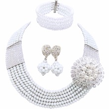 Fashion White Clear AB Nigerian Wedding Beads Statement Necklace African Jewelry Set for Women Crystal 6-SS17 2024 - buy cheap
