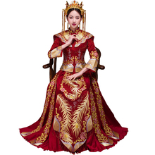 Длинное свадебное платье Ципао для невесты, роскошное красное вечернее платье с вышивкой Феникс, китайский классический свадебный костюм, Восточный Костюм 2024 - купить недорого