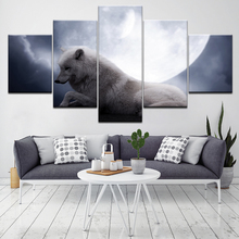 Modern Canvas Painting On The Wall Art Pictures 5 Panel White Fox For Living Room Home Decor Painted On Canvas Framed Artwork 2024 - buy cheap