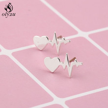 Oly2u Korean Fashion Jewelry Heart Beat Studs Stainless Steel Earrings For Women Accessories Fashion Woman Earrings 2018 S 2024 - buy cheap