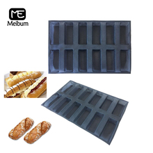 Meibum Black Porous 12 Cavity Silicone Mold Long Loaf Square Bread Hot Dog Pan Baguette Eclair Tray Non Stick Bakeware Baking 2024 - buy cheap