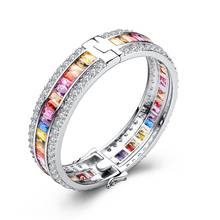 Hermosa Shiny XMAS GIFT Fashion Rainbow Zircon Cuff Bangle 6''/7'' Hermosa Women Party Jewelry 2024 - buy cheap
