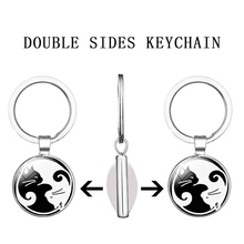 Vintage Two Yin Yang Cat Double Face Keychain Glass Dome Fashion Pendant Key Chain Metal Key Ring for Fashion Women Men Gifts 2024 - buy cheap