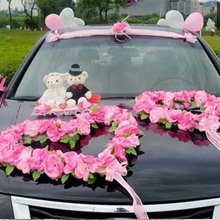 Wedding Car Decor Set Romantic Heart Rose Kit Artificial Flowers w Bears Simulation DIY Flower Bouquet Fake Wreath Party Decor 2024 - buy cheap
